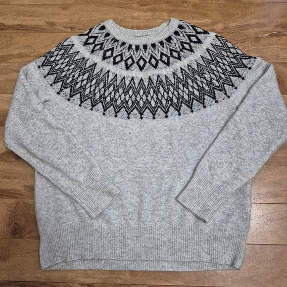 Anthropologie Sweaters - Anthropologie Nanette Lepore Women's Grey Metallic Fair Isle Knit Sweater Size L